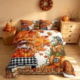 thumbnail image 3 of Homewish Harvest Pumpkin Full Size Comforter Sets, Autumn Maple Leaves Bedding Comforter Set, Black White Orange, Pumpkin Bat Reversible, 3 Pieces 1 Comforter and 2 Pillowcases, 3 of 6