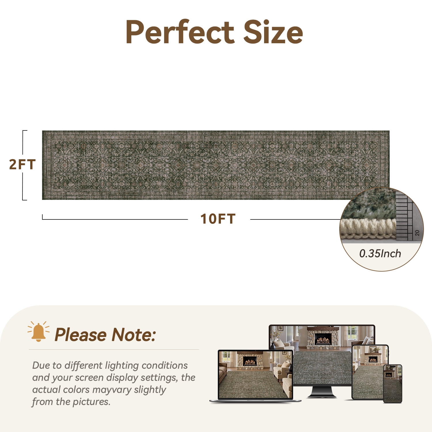 SIXHOME 2'x10' Vintage Distressed Area Rug Soft Washable Non-Slip Carpet American Classic Retro Rug with Geometric Rugs for Living Room Bedroom Neutral Home Decor Green