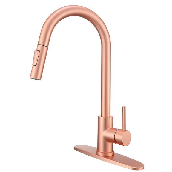 Red Copper Kitchen Faucet, Single Handle, 2 Water Mode 360 Degree Swivel Pre-Rinse Pull Out Kitchen Sink Faucet with Deck Plate