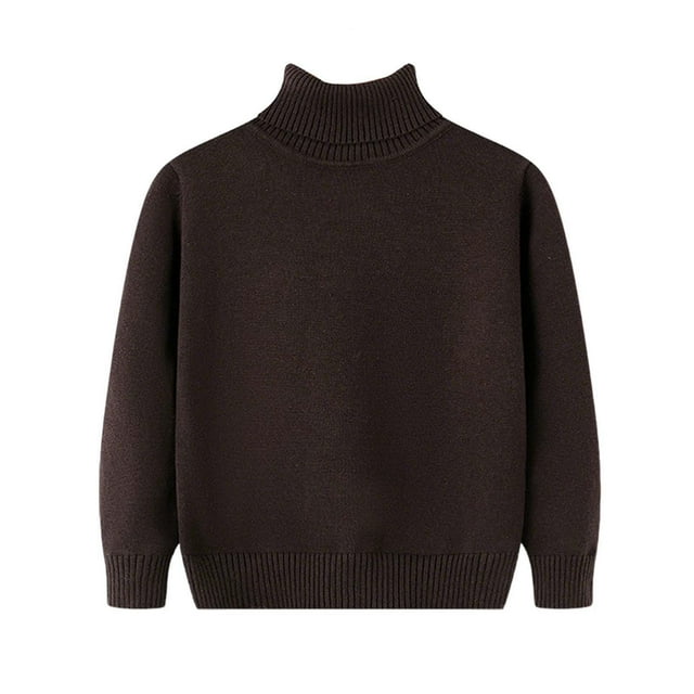 Chandails à Col Roulé pour Filles, Pulls, Enfants Tout-Petits, Tricot Côtelé en Coton, Chandails, Pulls, Basique Uni, Manches Longues, Hauts, Brun, 14 A