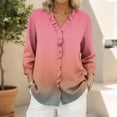 thumbnail image 2 of XPMWRP Women's V‑Neck Ruffle Placket Ombre Gradient Draped 3/4 Sleeve Blouse Soft Loose Fit Casual Summer Top Romantic Feminine for Daily Vacation Wear Multicolor XXL, 2 of 5