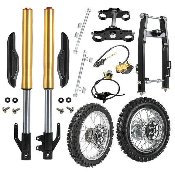 630mm 45mm 48mm Front Forks Triple Clamp   Rear Swing Arm   14" 12" Wheel 80/100-12 60/100-14 Tire Tube and Rim Disc Brake Kit for Mini Pit Dirt Bike Trail 50cc 70cc 90cc 110cc 125cc