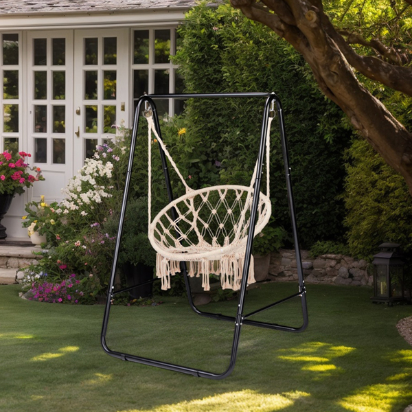 Outdoor Hammock Chair Stand Only, Swing Stand with 2 Hooks, Max Load 600lbs, Fits Most Hanging Chairs, Black (Without Hammock Chair)
