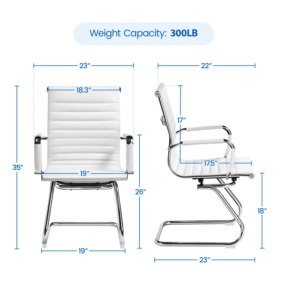 Alden Design 2pcs Mid-back Ergonomic Office Reception Chair with Sled Metal Base, White