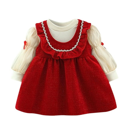 

Toddler Girls Outfit Kids Child Baby Long Ruffled Bubble Sleeve Bowknot Blouse Top Patchwork Suspender Skirt Outfits Set 2Pcs Clothes