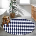 thumbnail image 4 of Navy Blue Diamond Plaid Round Living Room Rugs 3.3 ft, White Geometric Check Abstract Modern Washable Area Rug with Non-Slip Sturdy Edge Binding Round Front Door Mat Floor Carpet for Entryway, 4 of 9