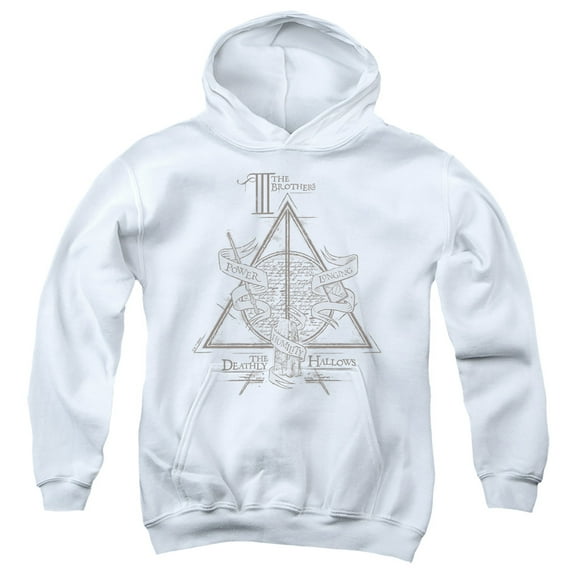 Harry Potter Three Brothers Deathly Hallows Youth Kids Boy/Girls Pull-Over Hoodie, White, Large