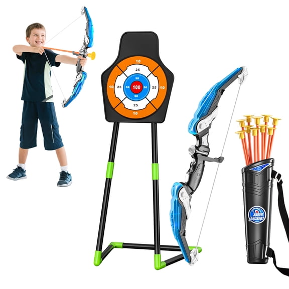 Lucky Doug Kids Bow and Arrow Set with Standing Target, 10 Suction Cup Arrows and Quiver, Indoor Outdoor Archery Toy for 3-6 Years Old Boys and Girls Birthday Gift