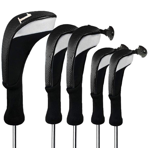 FINGER TEN Golf Club Head Covers Woods Driver Fairway Hybrid 3/4/5 Set, Headcovers Men 1 3 5 7 X Interchangeable Number Tag, Fit All Wood Clubs (5 Pack-Black(1D+2F+2H))