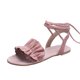thumbnail image 2 of Sandalias de tacón plano con punta redonda y volantes de color liso para mujer, zapatos romanos Wmkox8yii nm10812, 2 of 9