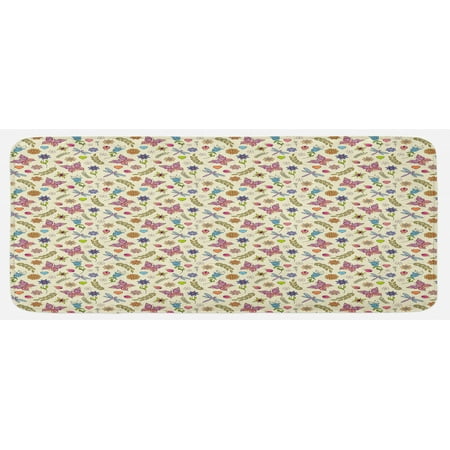 

Flowers Kitchen Mat Pattern with Abstract Colorful Flowers Dragonfly Butterfly Ladybug Doodle Ornaments Plush Decorative Kitchen Mat with Non Slip Backing 47 X 19 Multicolor by Ambesonne