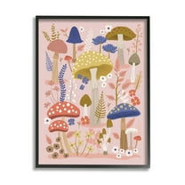 Stupell Industries Mushrooms & Botanical Pattern Botanical & Floral Painting Black Framed Art Print Wall Art, 24 x 30