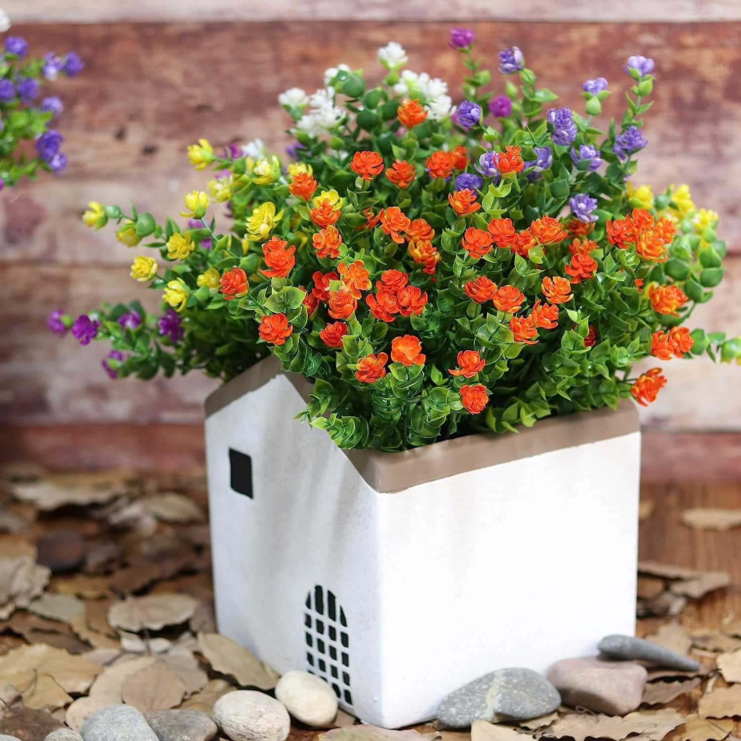 Artificial Fake Flowers, UV Resistant Faux Flowers Arrangement, Fake Plants Greenery Shrubs for Indoor Outdoors, Home Garden Patio, Porch, Hanging Planter, Window Box Farmhouse (12pcs Multi-color 3)