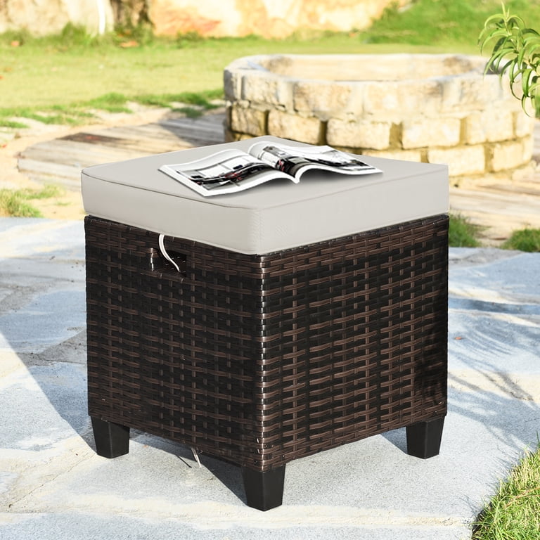 Gymax Rattan Ottoman Set, 2-Piece with Cushions photo 5