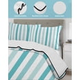 thumbnail image 4 of Quilts Full Size Bedding Set, Teal Aqua Stripe Lightweight Quilted Comforter, Gradient Geometric White Vertical Striped Soft Reversible Bedspread Coverlet with Pillow Covers for All Season, 78" x 90", 4 of 7