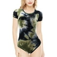 thumbnail image 1 of CutiePlusU Cotton Button Crotch Bodysuits Adult Romper Onesie- Irregular Tie Dye Unisex Black S, 1 of 5