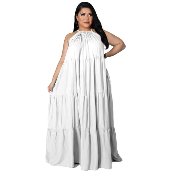 AURA Women Plus Size Spaghetti Strap Maxi Dress Casual Loose Summer Beach Dress