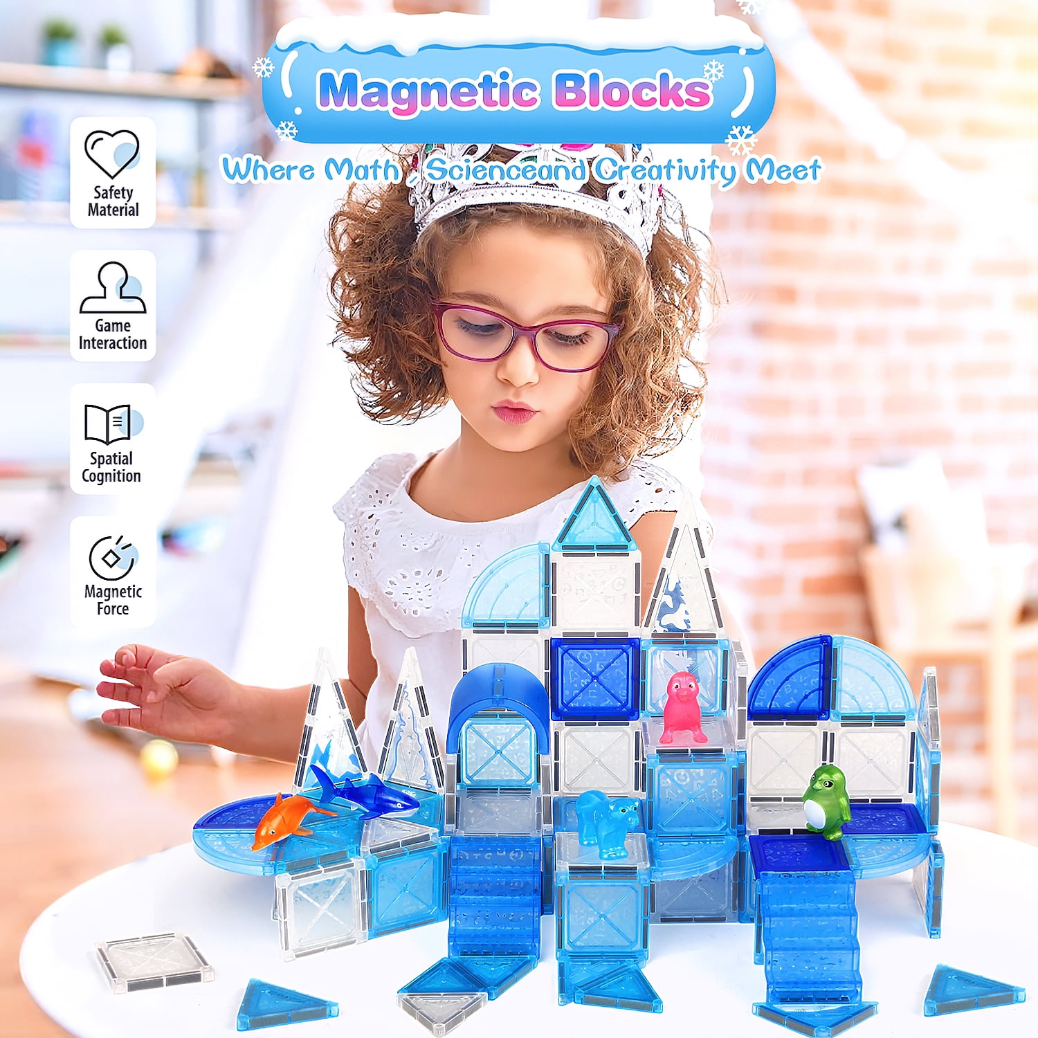 Huge Wave Magnetic Tiles for Kids Ages 4-8, 76 PCS 3D Building Set Toys, Animal Magnetic Tiles, STEM Montessori Educational Toy, Christmas Birthday Gift for Toddler
