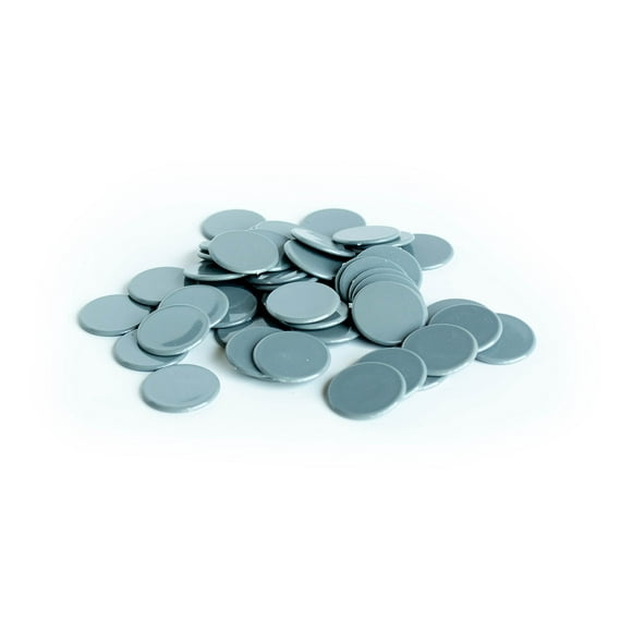 Plastic Counters: Grey Color Gaming Tokens (Hard Colored Plastic Coins Markers and Discs for Bingo Chips Tiddly Winks Checkers and Other Board Game Playing Pieces)