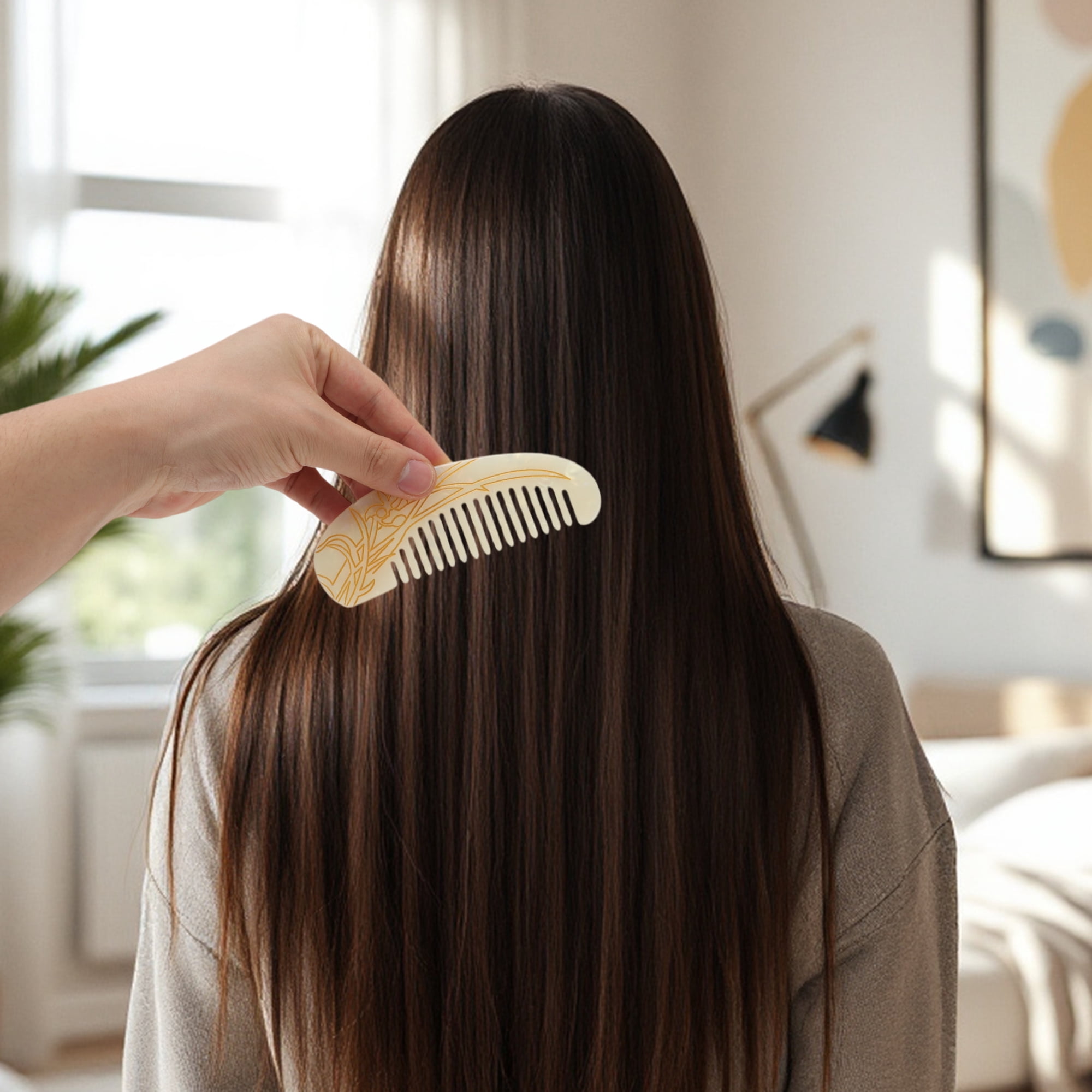 Unique Bargains 1 Pc Floral Half Round Hair Comb for All Hair Types Styles White