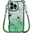 thumbnail image 1 of Funda para iPhone 16 Pro Max con correa, Lindo Patrón de Brillo Brillante de Oso de Dibujos Animados con Brillo de cordón Cruzado para Mujeres y Niñas, Funda Suave de TPU a prueba de golpes, 1 of 6