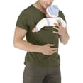 thumbnail image 2 of longantii Mens Dad Shirts Classic Fit V Neck Short Sleeve Kangaroo T Shirts Comfy Plain Toddler Carrier Blouses Summer New Dad Gifts T-Shirt with Pouch Army Green S, 2 of 5