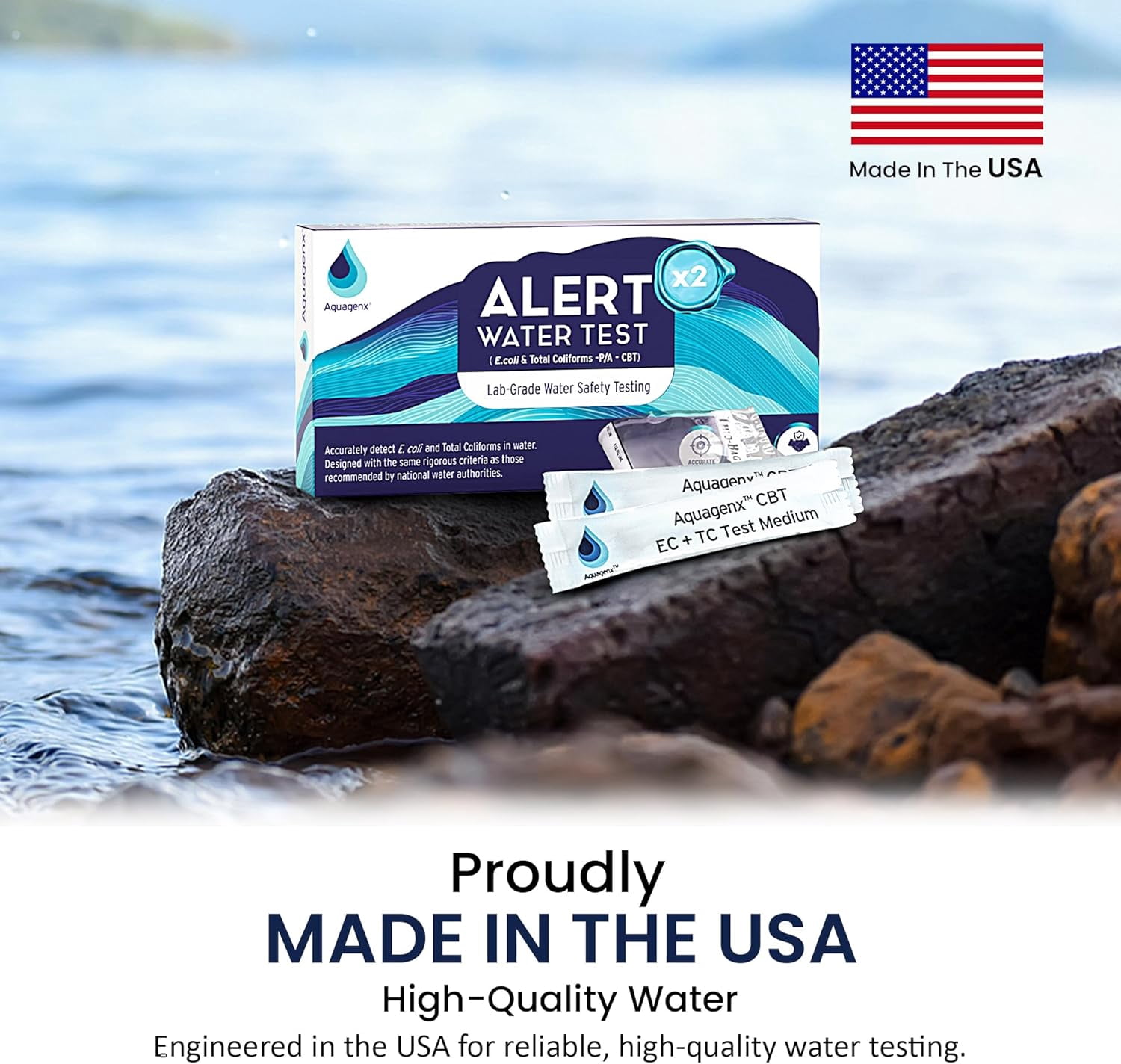 Aquagenx Alert p/a Test Kit – Lab-Grade Home Water Testing Kit for E. Coli, Ideal for Wells, Drinking Water, and Tap Testing (2 pack)
