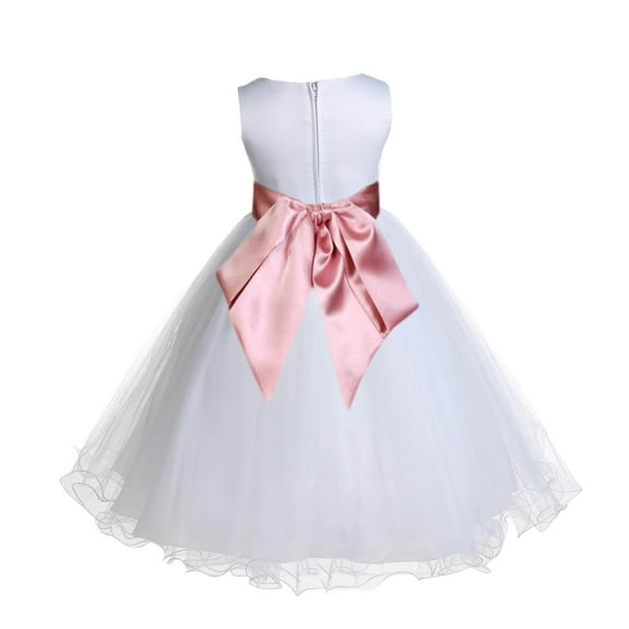 Ekidsbridal Satin White Dusty Rose Tulle Rattail Flower Girl Dress Junior Bridesmaid Dance Recital Wedding Beauty Pageant Princess 829S 8