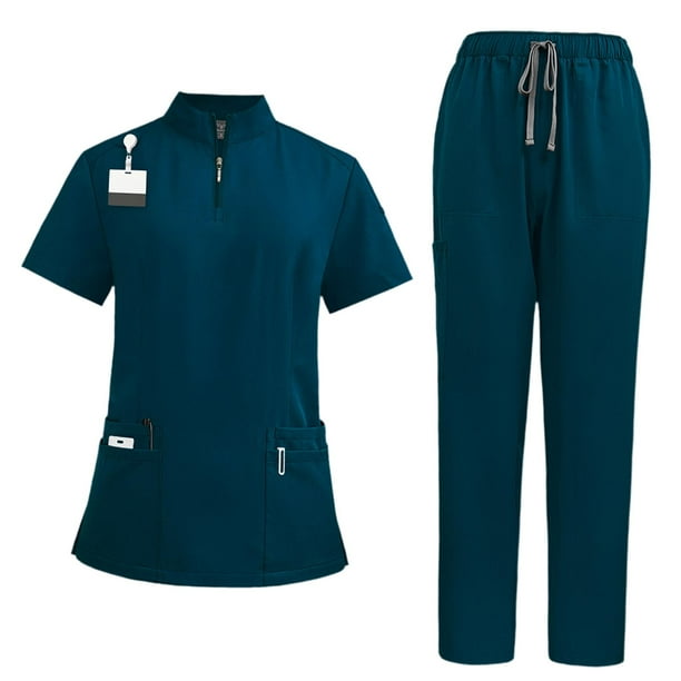 Conjunto de enfermería, uniforme de trabajo suave, traje para spa, cosmetología, centro de belleza. Verde azulado