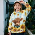 thumbnail image 2 of Uorisanigo Girls Half Zip Collar Sweatshirts Oversized Half Zipper Crop Tops Long Sleeve Cropped Pullover Hoodies for Teen Girl Fashion Fall Winter Clothing, Baby Highland Cow Sunflower, 2 of 7