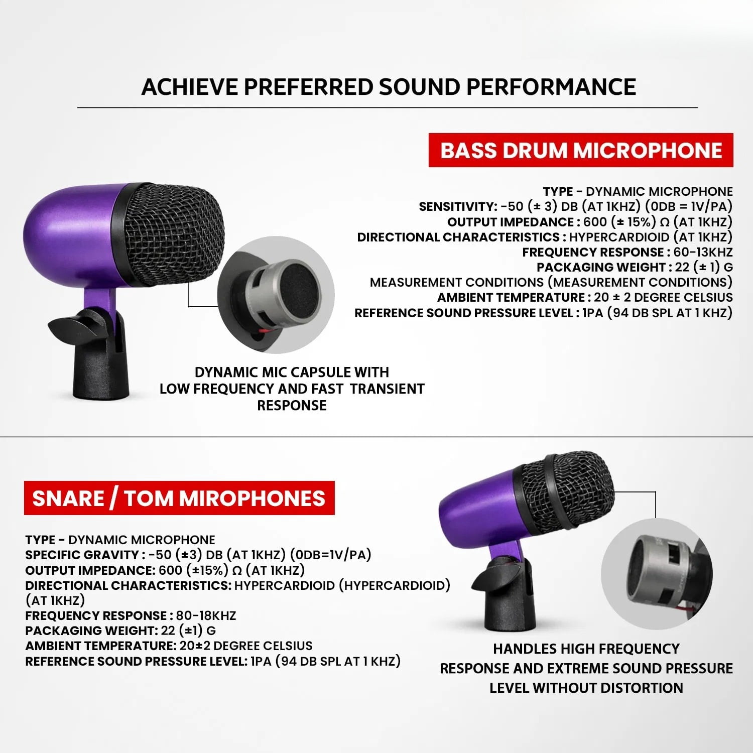 Bass Microphone, Portable Microphone, Clip-on Microphone, with Desktop Stand and XLR Interface, Suitable for Recording Studios and Concerts