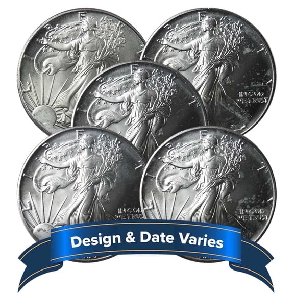 Lot of 5 - $1 American Silver Eagle 1 oz Random Year Impaired