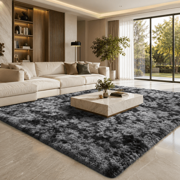 Ultra Soft Shag Area Rug for Living Room, Machine Washable Plush Carpet with Non Slip Backing, Fluffy Bedroom Rug for Home Decor, 5' x 7'