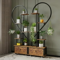Walsport 6 Tier Plant Stand Indoor,Heart-Shape Plant Shelf with Drawer&Roller,Metal with Wood Plant Shelf for Home Decor,2pcs