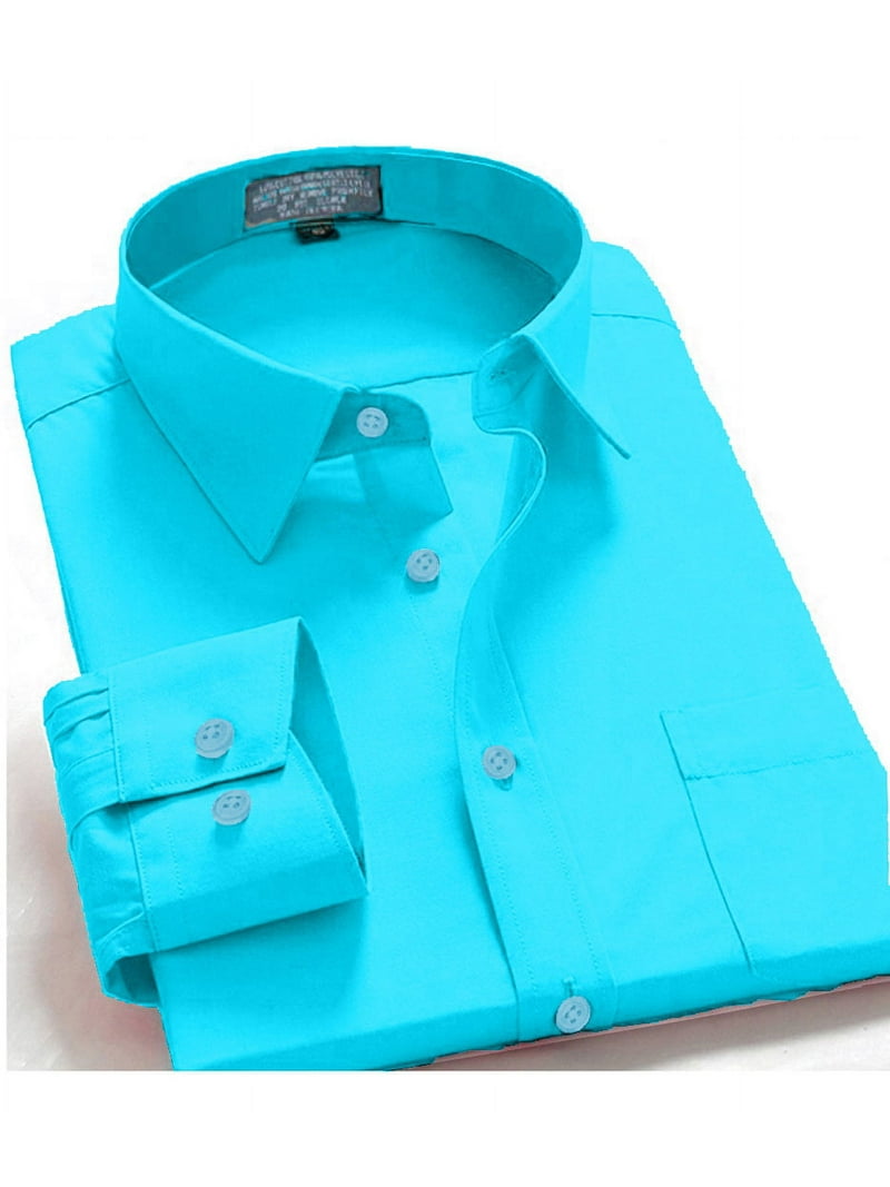Men Dress Shirt Regular Fit Oxford Solid Color-aqua-4xl Long