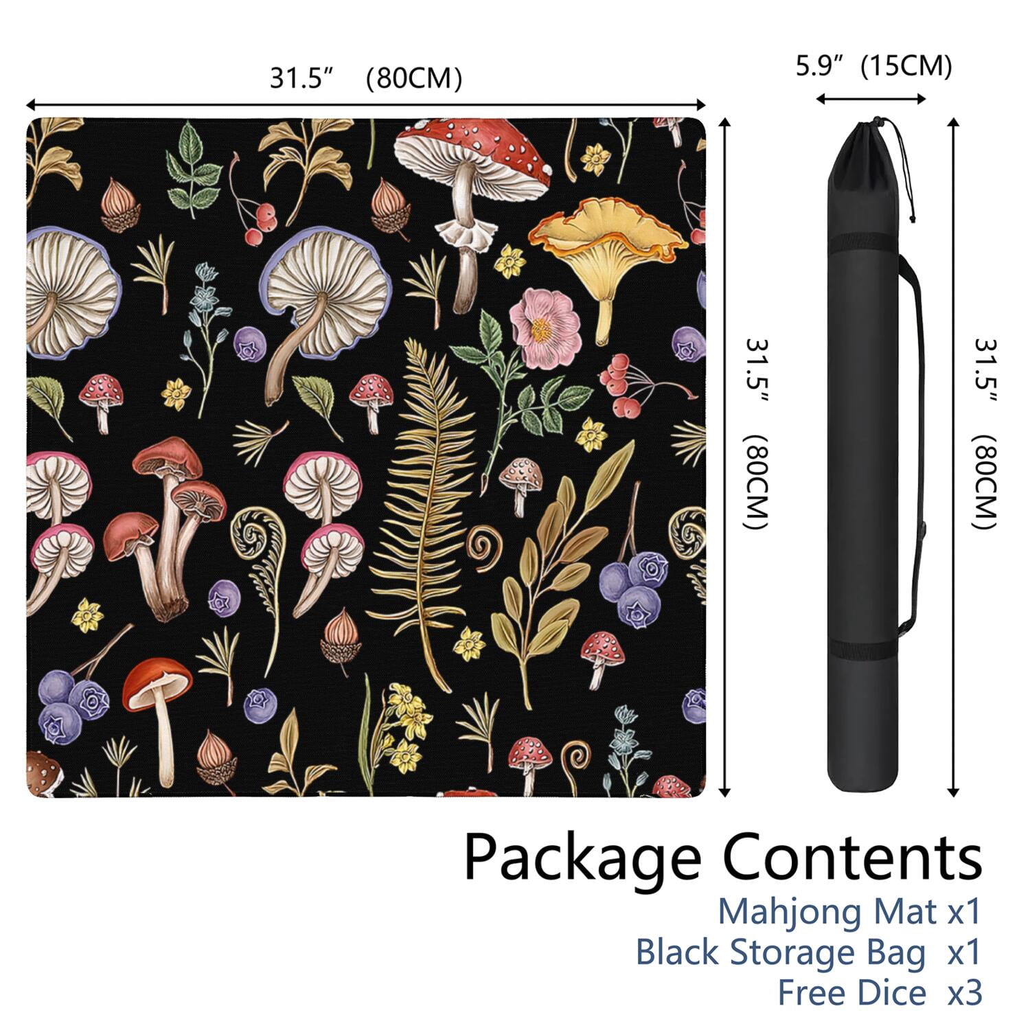 31.5 Inch Botanical Game Mat Made of Premium Rubber Material with Anti-Slip Surface Grip and Noise Dampening Properties for Mahjong Tiles Board Games