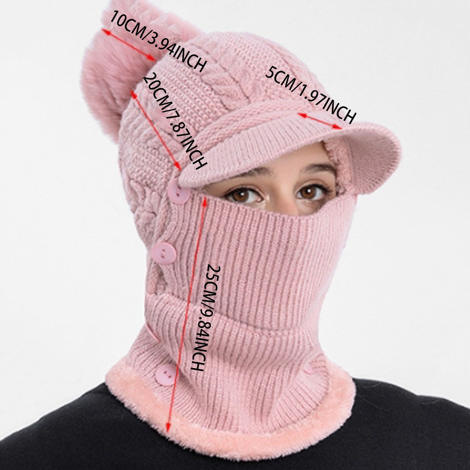 Tanhomme Fleece Ski Covers Winter Face-Cover Windproof Hooded Scarf Cold Weather Hat Neck Warmer Winter Women's Knitted Pullover Ear Warm Cold Dome Pullover Hat