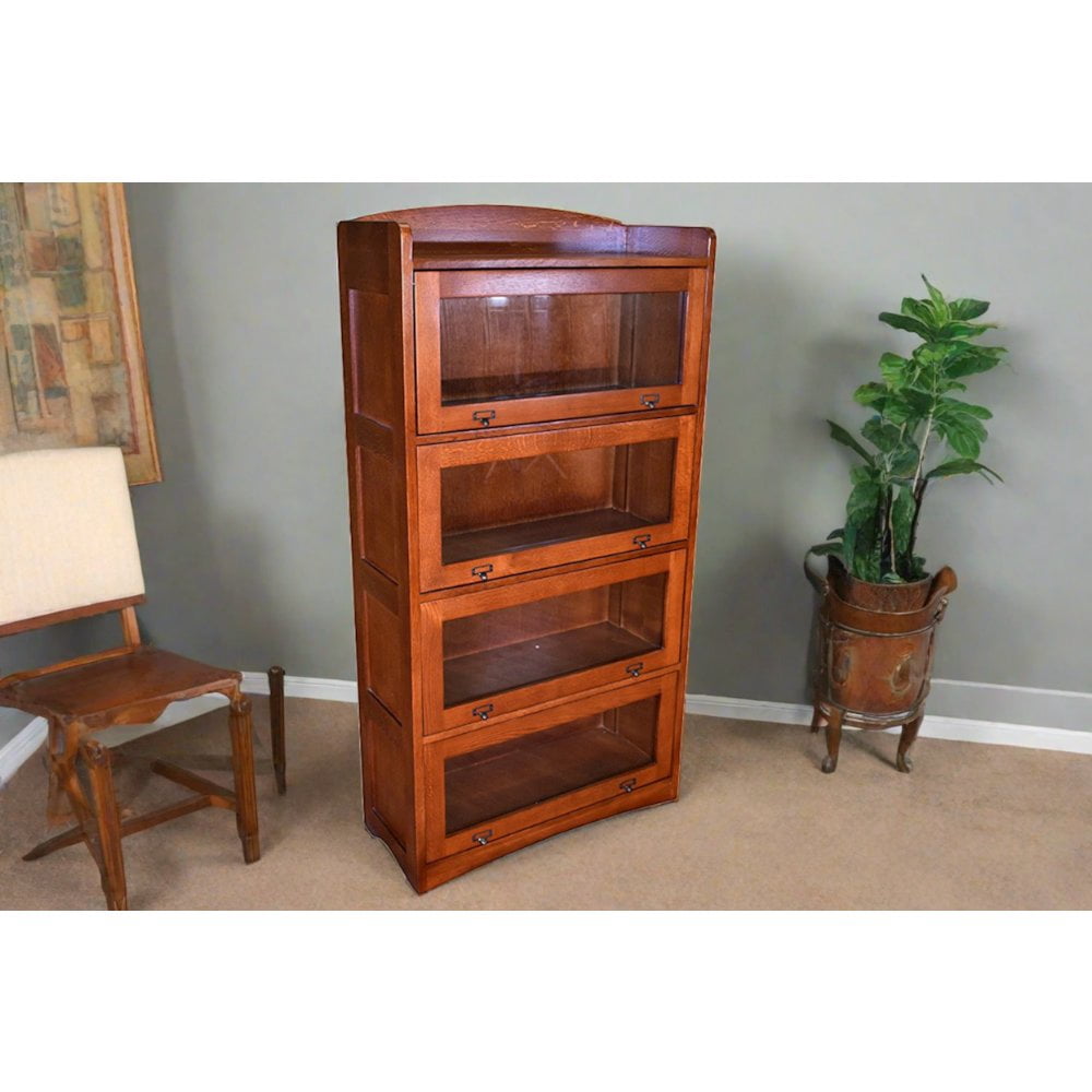 Crafters and Weavers Arts and Crafts 4-Stack Wood Barrister Bookcase in Cherry