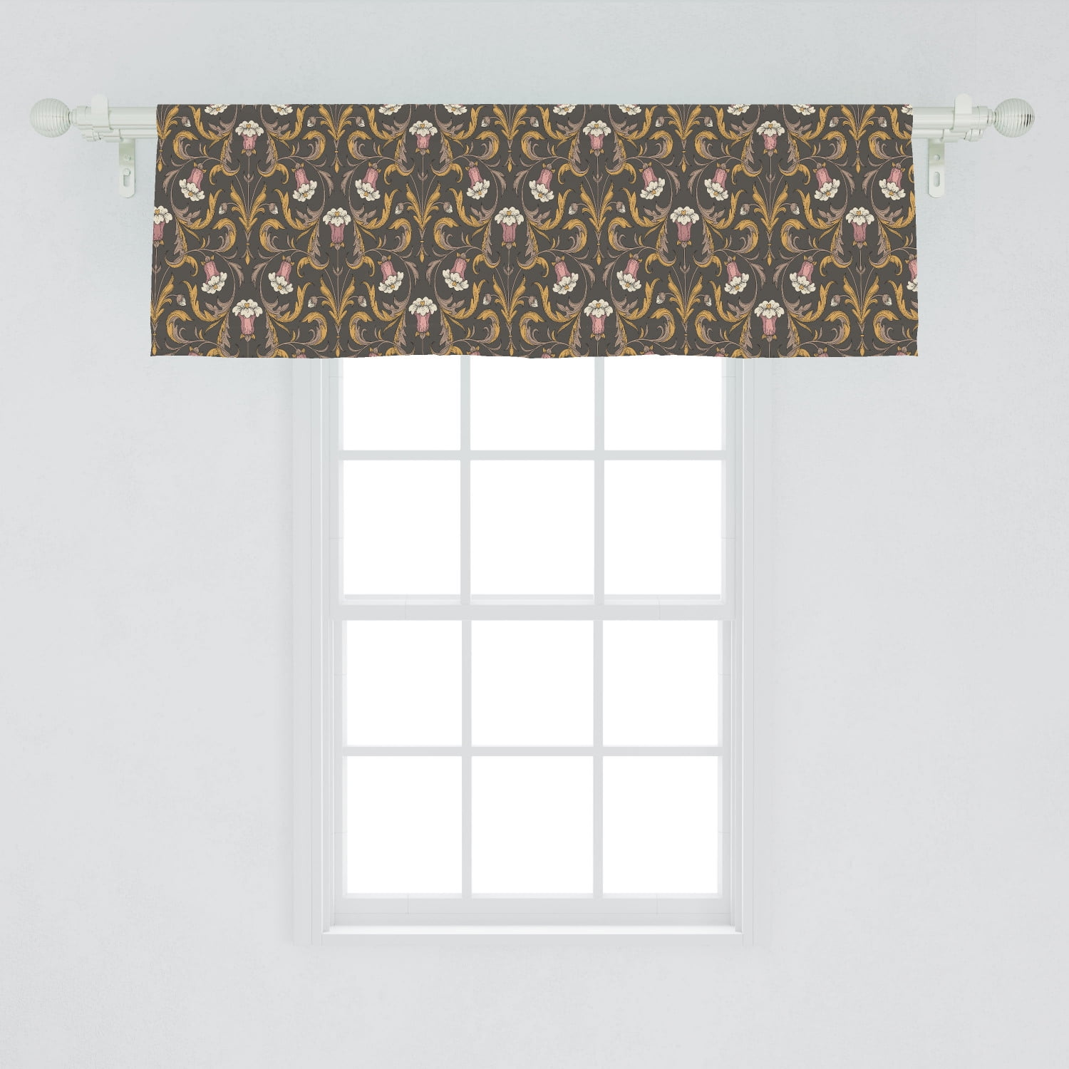 Floral Window Valance, Victorian Style Retro Pink Bell Flowers with