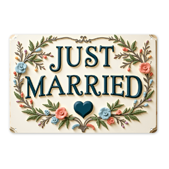 2D Flat 1pc Classic Style Decorative Sign Plaque, 8x12 inch, Just MarriedWedding Theme, Wall Hanging, No Electricity Needed, Ideal for Wedding, Bedroom, Hallway, Office Decor or Anniversary Gift