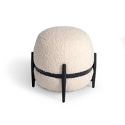 Divani Casa Fouston Contemporary Sherpa Fabric Upholstered Ottoman in White