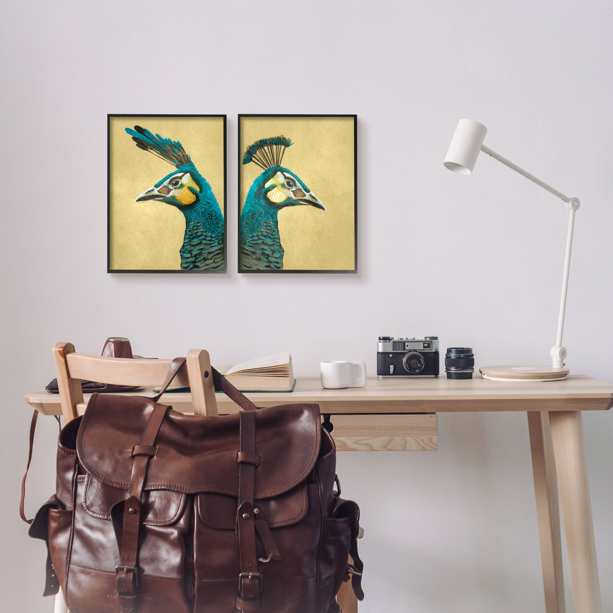 Stupell Industries Teal Peacock Portraits Animals & Insects Painting Black Framed Art Print Wall Art, 11 x 14