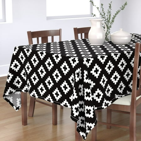 

Cotton Sateen Tablecloth 70 x 120 - Southwest Sun Boho Tribal Monochrome Geometric Midcentury Modern Decor Kilim Western Black White Print Custom Table Linens by Spoonflower