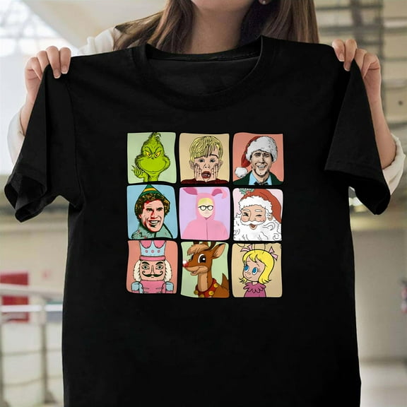 Christmas Movie Characters Collage Graphic Unisex T-Shirt, Funny Retro Holiday Gift G0407, Up to Size 5XL