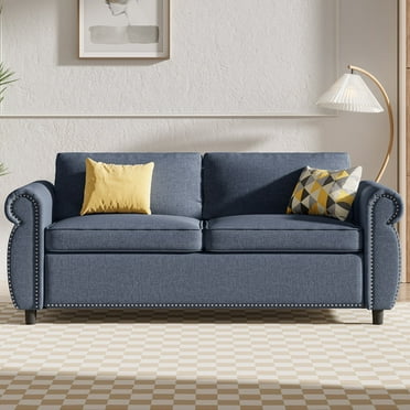 Mjkone Convertible Full Pull Out Sofa Bed,Linen Loveseat Sleeper Couch for Apartment-Grey