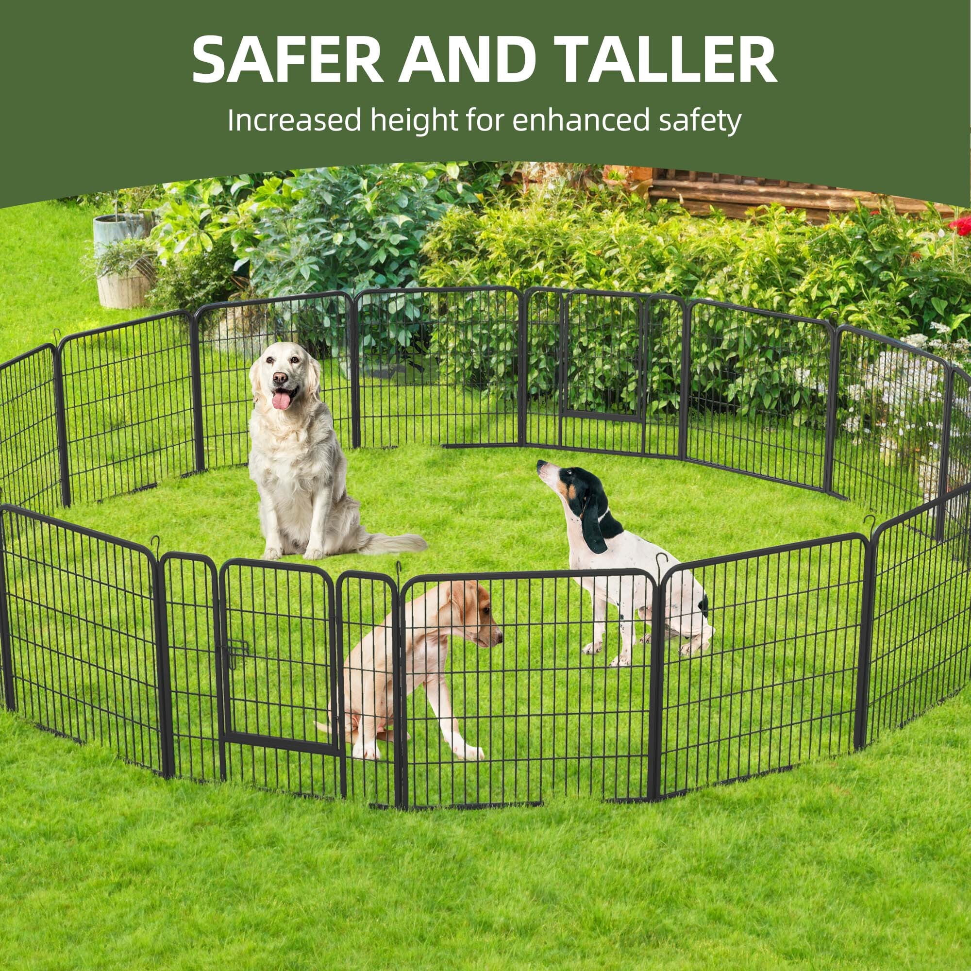 Uforic 32" Tall Metal Garden Fence Panels with Gate & Lock, 16 Pcs Decorative Pet Dog Fence, Animal Barrier for  Patio & Garden, Black