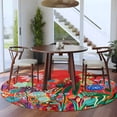 thumbnail image 5 of Abstract Colorful Spring Floral Round Rug 5ft Washable Circle Kitchen Rugs Non Slip Summer Botanical Red Large Area Rug Indoor Floor Carpet for Bedroom Living Room Home Office Dining Room Nursery, 5 of 8