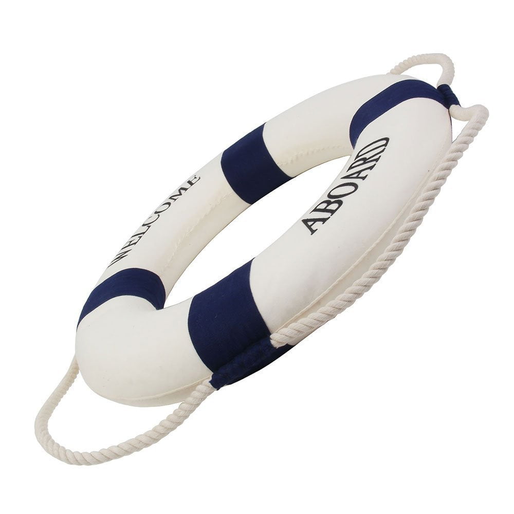 Blue 35CM Nautical Welcome Aboard Life Ring Buoy Mediterranean Style 