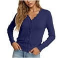 thumbnail image 2 of XFLWAM Cardigan Sweaters for Women V Neck Scalloped Long Sleeve Button Down Knit Cardigan Casual Lightweight Shrugs Sweater Jackets Dark Blue S, 2 of 7