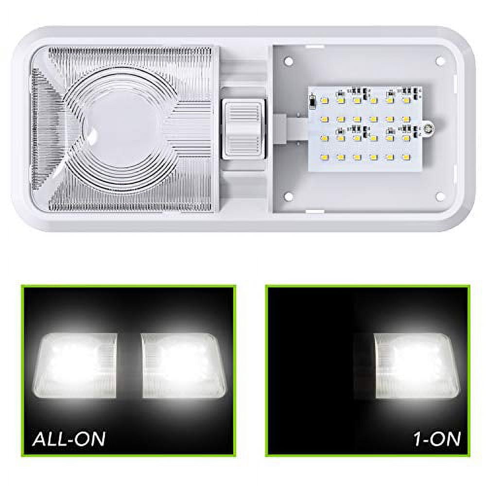  RVZONE RV Lights Interior Natural White 12V RV LED Ceiling  Double Dome Light Fixture 1100 LM Frosted RV Interior Lighting Camper Lights  For RV Bedroom, Living Room
